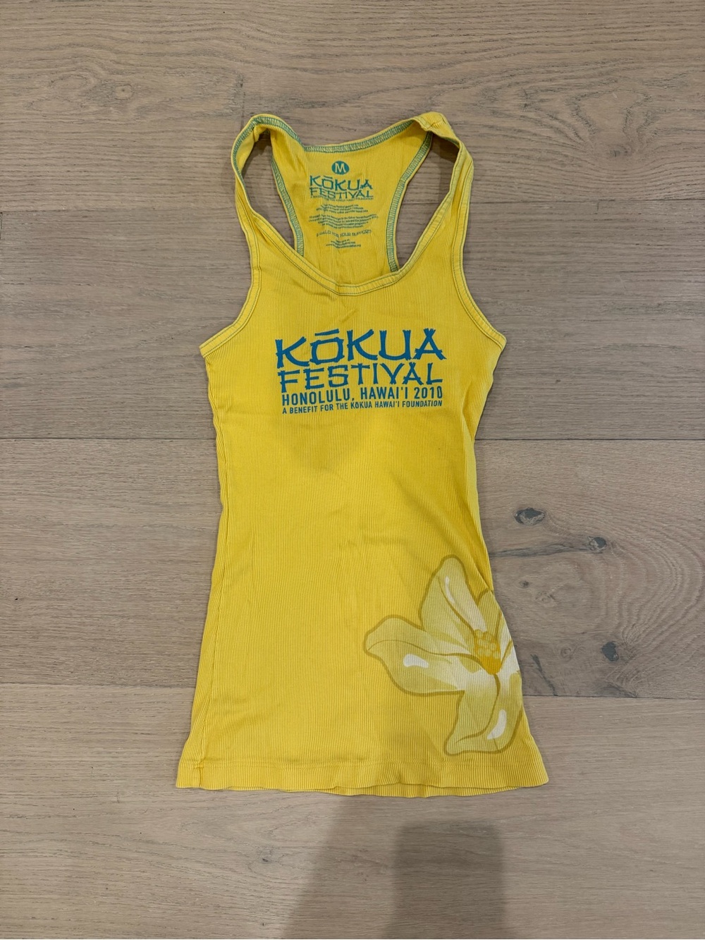 Kokua Festival Yellow Ribbed Tank with Teal Contrast Stitching